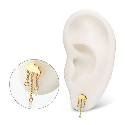 24Kt Gold PVD Titanium Threadless Cloud Top with Triple Floating CZ Dangle