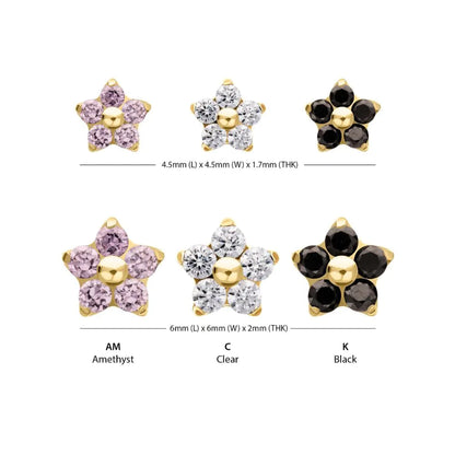 24Kt Gold PVD Titanium Threadless Prong Set Gem 5-Petal Flower Top