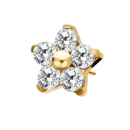 24Kt Gold PVD Titanium Threadless Prong Set Gem 5-Petal Flower Top