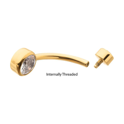 24Kt Gold PVD Titanium Internally Threaded Double Bezel Round with Smooth Rounded Back & Fixed Bottom Navel