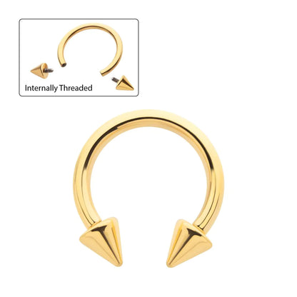 24Kt Gold PVD Titanium Internally Threaded Spike Ends Circular Barbell