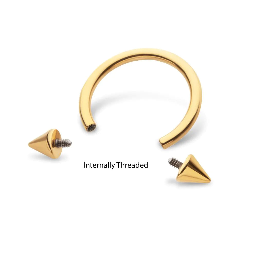 24Kt Gold PVD Titanium Internally Threaded Spike Ends Circular Barbell