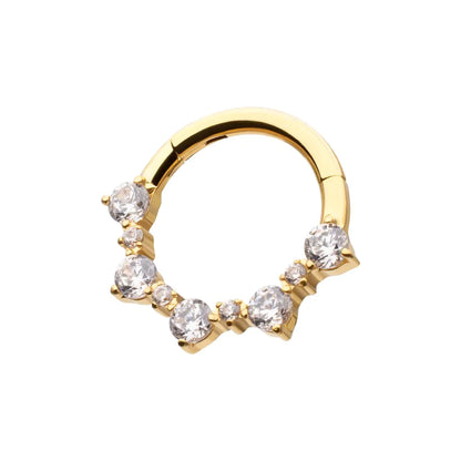 24Kt Gold PVD Titanium Prong Set 1mm and 2mm Cluster Gem Front Facing Hinged Segment Clicker