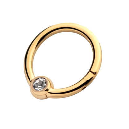 24KT Gold PVD Titanium Bezel Set Clear CZ Hinged Segment Ring