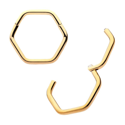 Hexagon Shape 24Kt Gold PVD Titanium Front Facing Hinged Segment Clicker