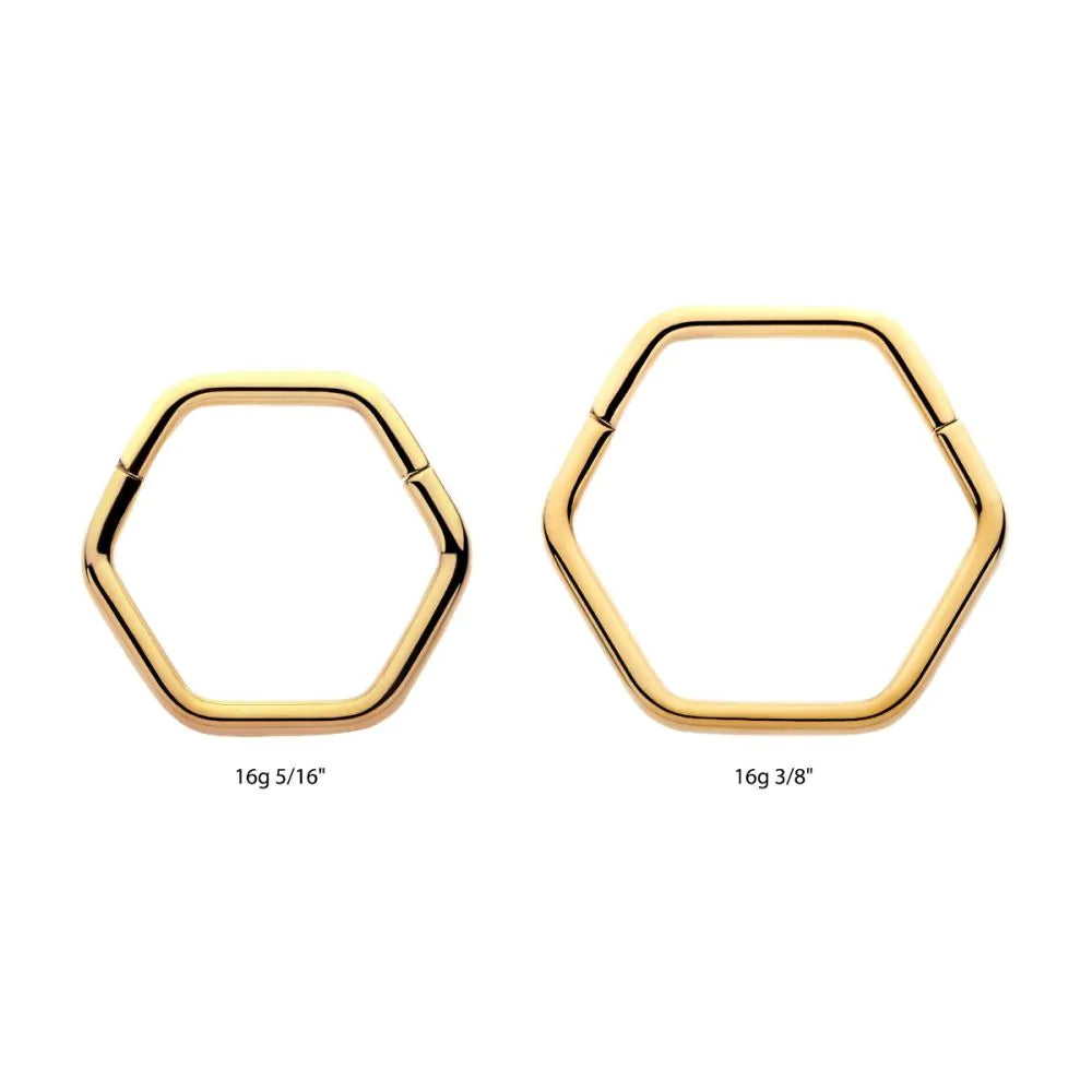 Hexagon Shape 24Kt Gold PVD Titanium Front Facing Hinged Segment Clicker