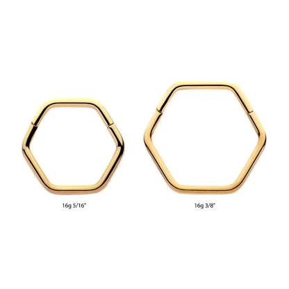 Hexagon Shape 24Kt Gold PVD Titanium Front Facing Hinged Segment Clicker