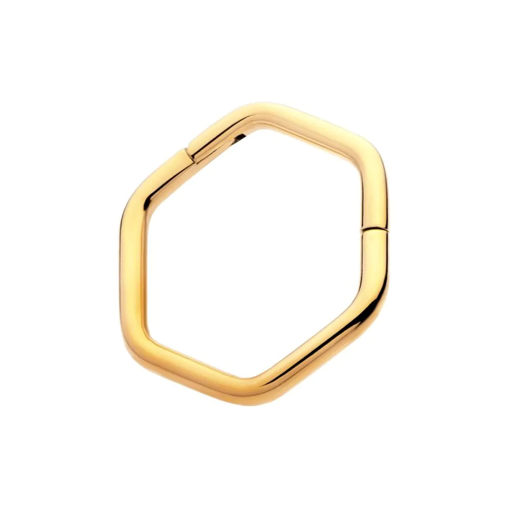 Hexagon Shape 24Kt Gold PVD Titanium Front Facing Hinged Segment Clicker