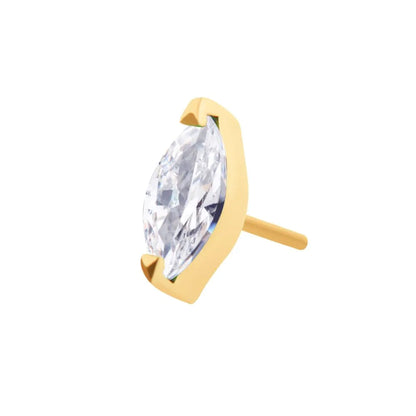 24Kt Gold PVD Titanium Threadless with 2-Prong Marquise CZ/Opal Top