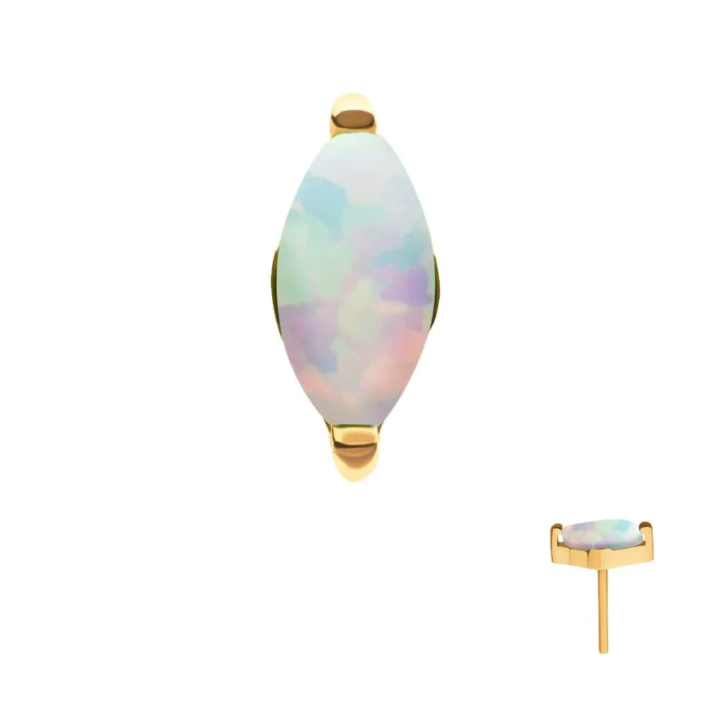 24Kt Gold PVD Titanium Threadless with 2-Prong Marquise CZ/Opal Top