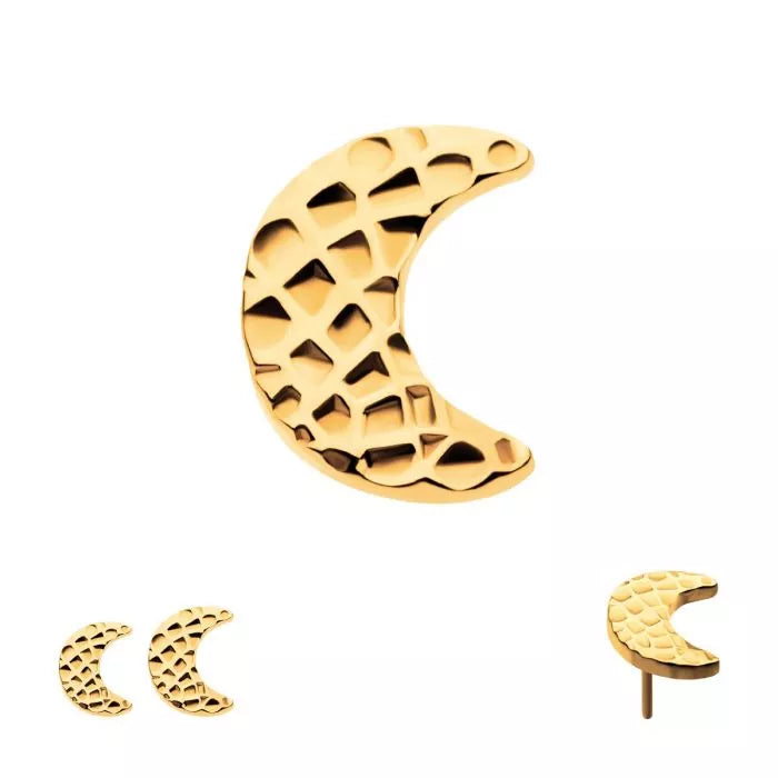 24Kt Gold PVD Titanium Threadless Hammered Crescent Moon Top