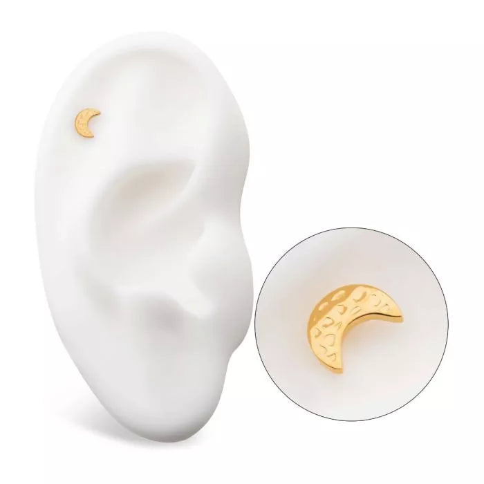 24Kt Gold PVD Titanium Threadless Hammered Crescent Moon Top