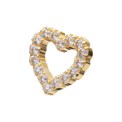 24Kt Gold PVD Titanium Threadless Pave Set Gem Hollow Heart Top