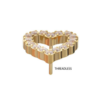 24Kt Gold PVD Titanium Threadless Pave Set Gem Hollow Heart Top