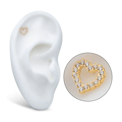 24Kt Gold PVD Titanium Threadless Pave Set Gem Hollow Heart Top