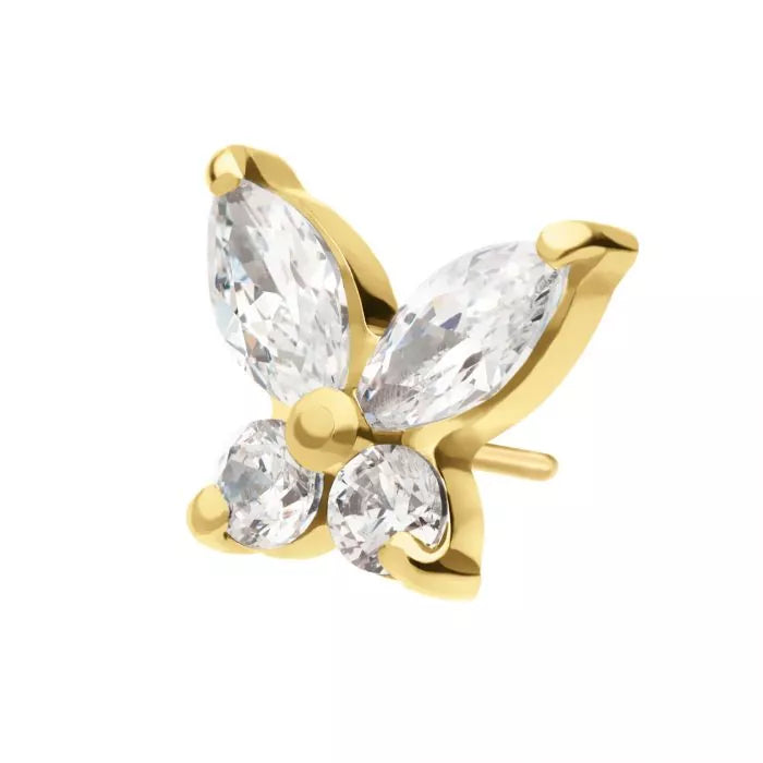 24Kt Gold PVD Titanium Threadless Prong Set Marquise & Round CZ Butterfly Top