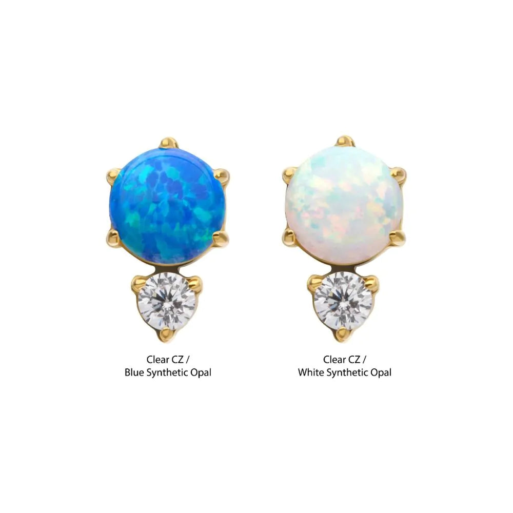 24Kt Gold PVD Threadless Prong Set Double Round Gem and Synthetic Opal Top