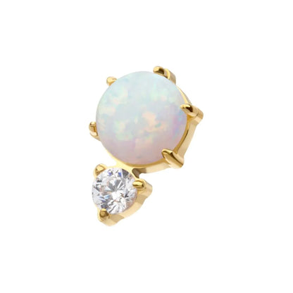 24Kt Gold PVD Threadless Prong Set Double Round Gem and Synthetic Opal Top