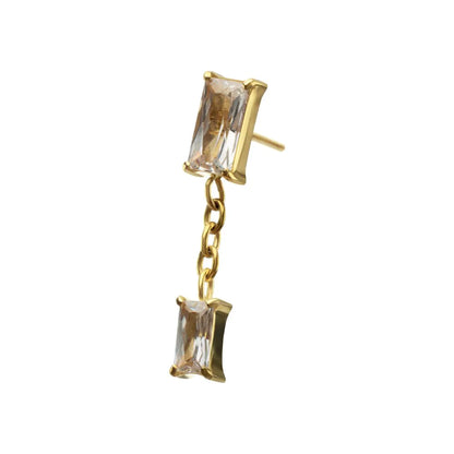 24Kt Gold PVD Titanium Threadless Double Baguette Prong Set Gem Dangle Top