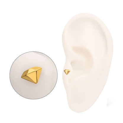 24KT Gold PVD Titanium Threadless 3D Diamond Shape Top