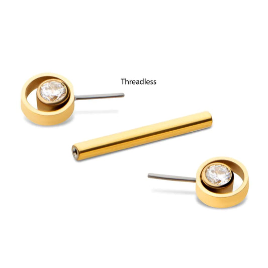 24Kt Gold PVD Titanium Threadless Bezel Round CZ Orbit Nipple Barbell | Sold by piece