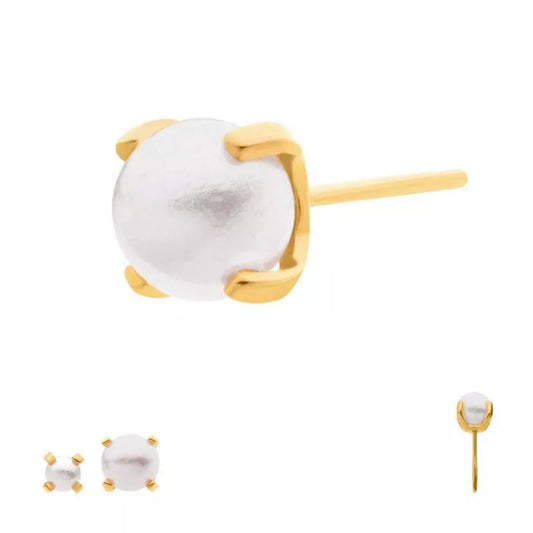 24Kt Gold PVD Titanium Threadless Prong Set White Pearl Top