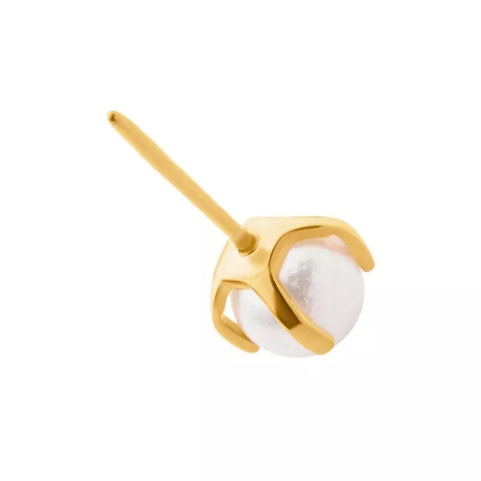 24Kt Gold PVD Titanium Threadless Prong Set White Pearl Top