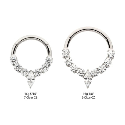 Titanium Clustered Prong Set Round CZ with Center Marquise CZ Front Facing Hinged Segment Clicker