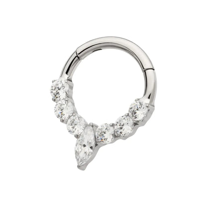 Titanium Clustered Prong Set Round CZ with Center Marquise CZ Front Facing Hinged Segment Clicker