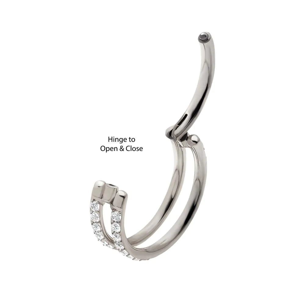 Titanium Double Row Full Clear CZ Side Facing Hinged Segment Clicker