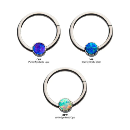 Titanium Bezel Set CZ/Synthetic Opal Front Facing Hinged Segment Ring