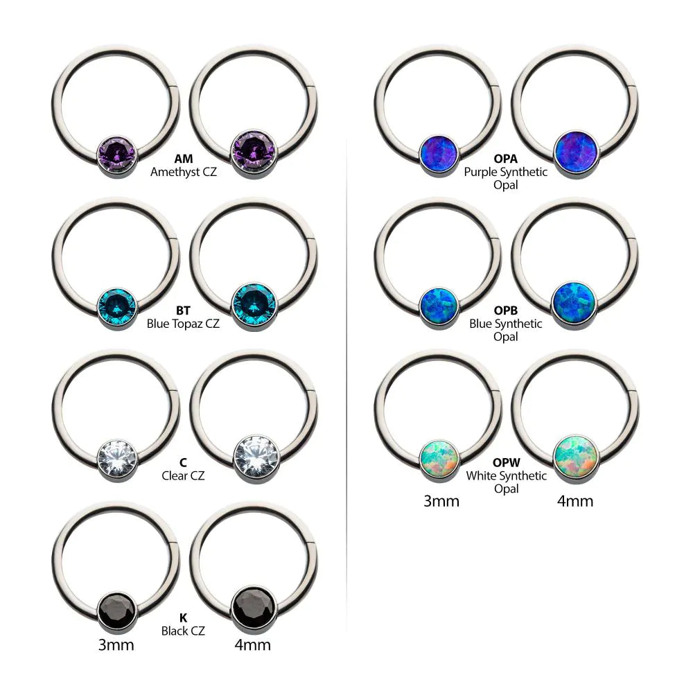 Titanium Bezel Set CZ/Synthetic Opal Front Facing Hinged Segment Ring