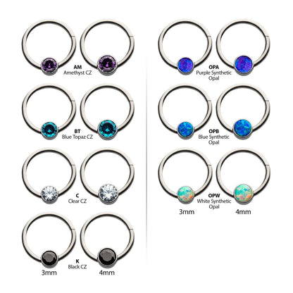 Titanium Bezel Set CZ/Synthetic Opal Front Facing Hinged Segment Ring