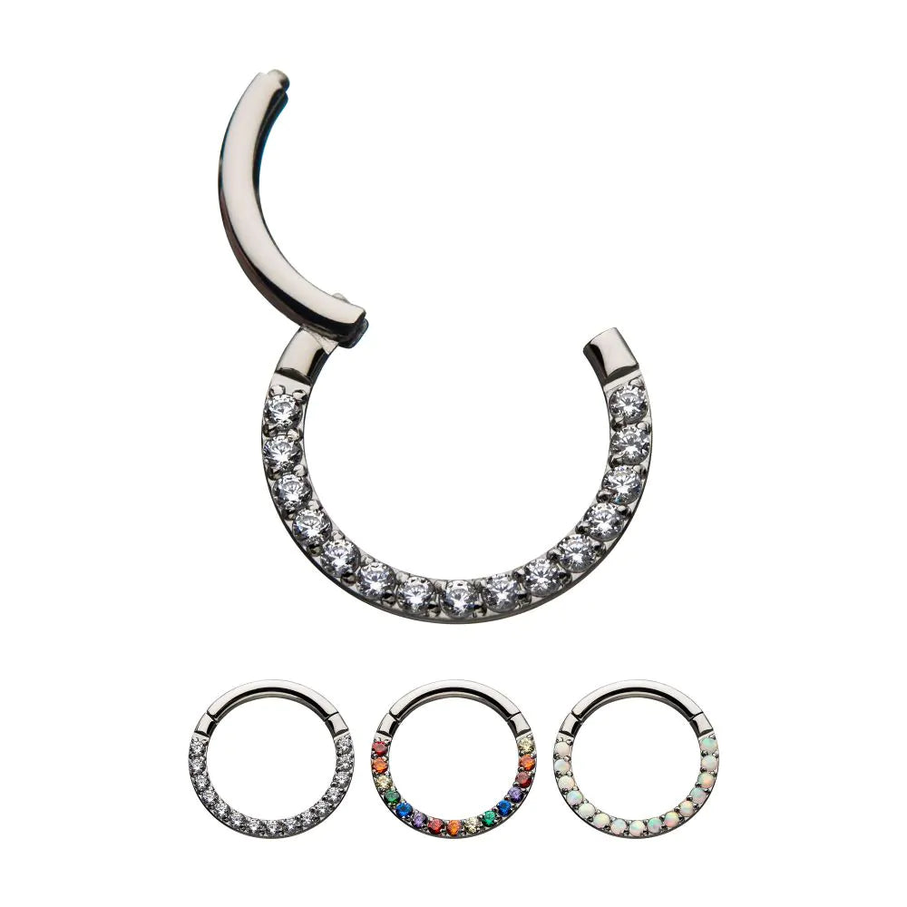 Titanium with Front Full Clear Eternity Gem Hinged Segment Clicker