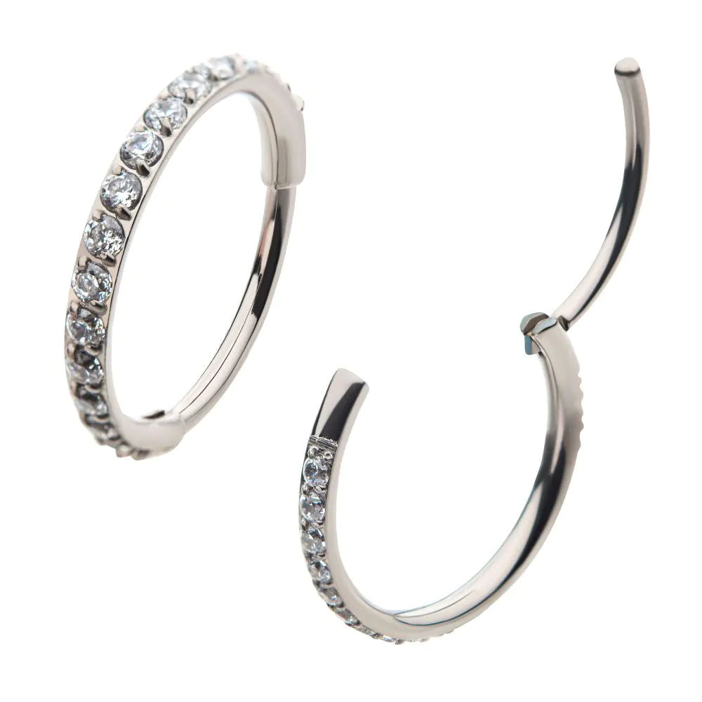 20g Titanium Pin with Side Facing Prong Set 1mm CNC Set Clear CZ Eternity Gem Hinged Hoop