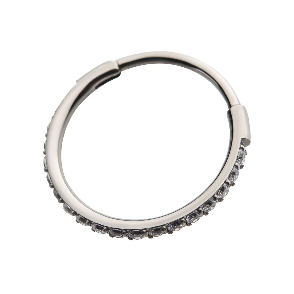 20g Titanium Pin with Side Facing Prong Set 1mm CNC Set Clear CZ Eternity Gem Hinged Hoop