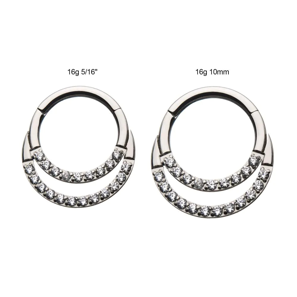 Titanium with Double Front Full Clear Gem Hinged Segment Clicker