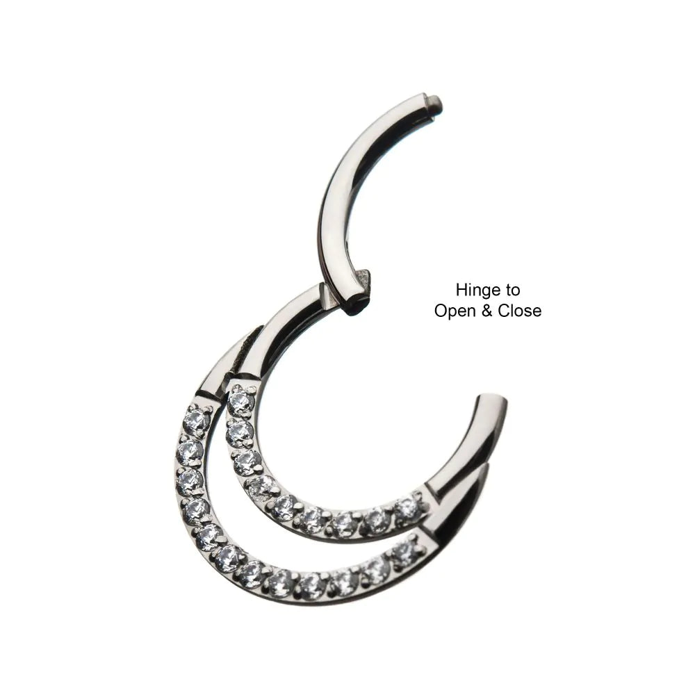 Titanium with Double Front Full Clear Gem Hinged Segment Clicker