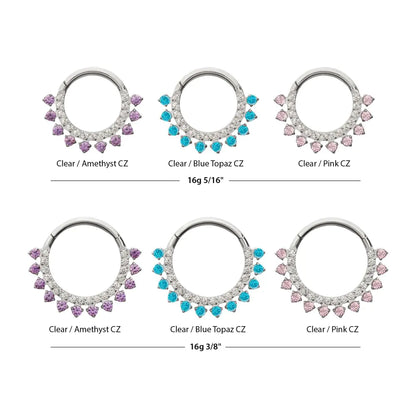 Titanium Double Row CZ Multi-Gem with Clear CNC Set Inner Gem Front Facing Hinged Segment Clicker