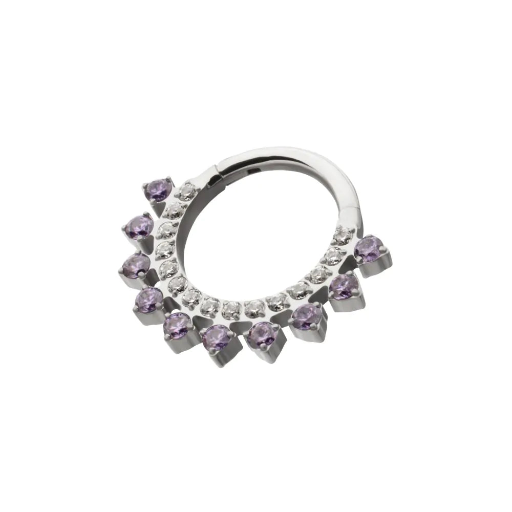 Titanium Double Row CZ Multi-Gem with Clear CNC Set Inner Gem Front Facing Hinged Segment Clicker