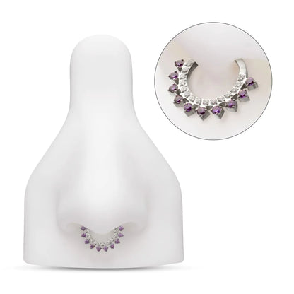 Titanium Double Row CZ Multi-Gem with Clear CNC Set Inner Gem Front Facing Hinged Segment Clicker