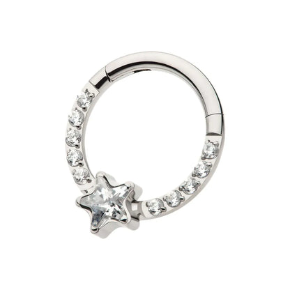 Titanium with 1mm CNC Set Full Clear CZ & Big Star CZ Front Facing Hinged Segment Clicker