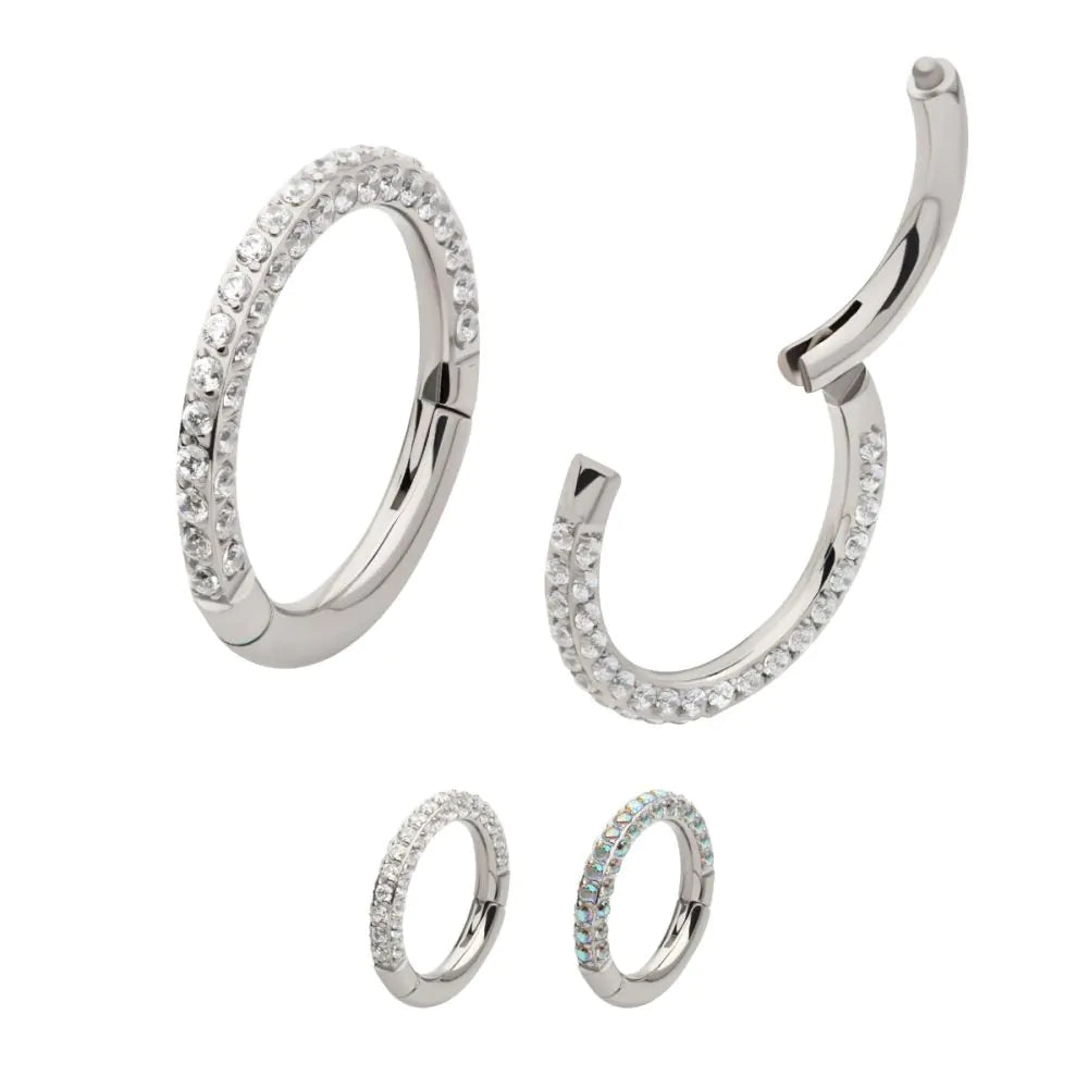 Titanium 3 Row Pave Set 0.8mm Round Gem Hinged Segment Clicker