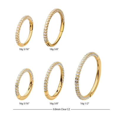 24Kt Gold PVD Titanium 3 Row Pave Set 0.8mm Round Gem Hinged Segment Clicker