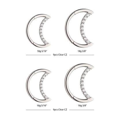 Titanium Crescent Moon with CZ Front Facing Hinged Segment Clicker