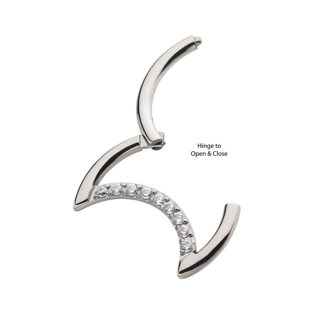 Titanium Crescent Moon with CZ Front Facing Hinged Segment Clicker