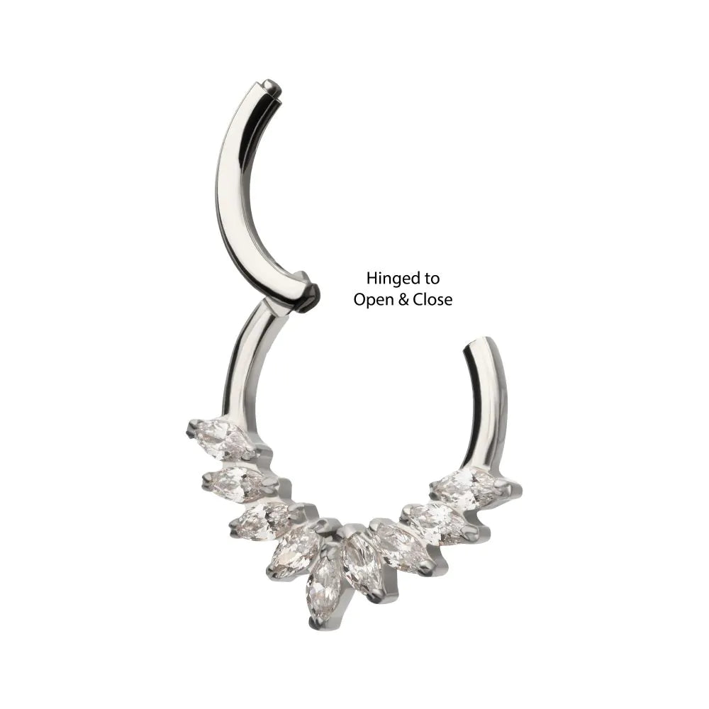 Titanium 9 Gem Marquise Cluster Front Facing Hinged Segment Clicker