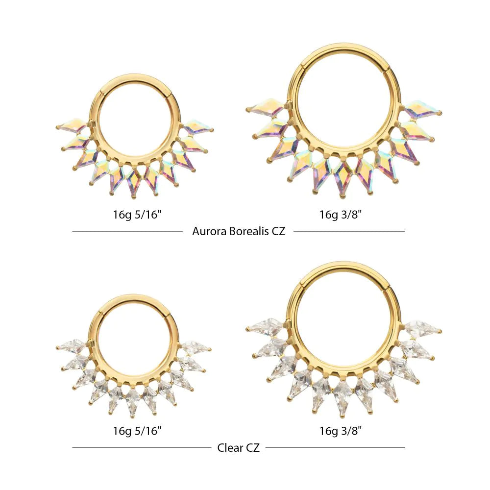 24Kt Gold PVD Titanium Kite Shape Gem Cluster Fan Front Facing Hinged Segment Clicker