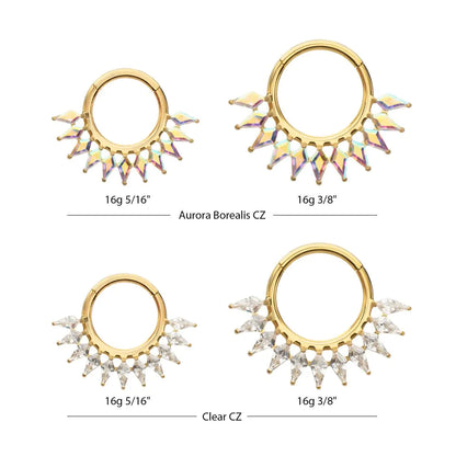 24Kt Gold PVD Titanium Kite Shape Gem Cluster Fan Front Facing Hinged Segment Clicker