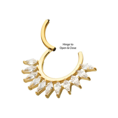 24Kt Gold PVD Titanium Kite Shape Gem Cluster Fan Front Facing Hinged Segment Clicker